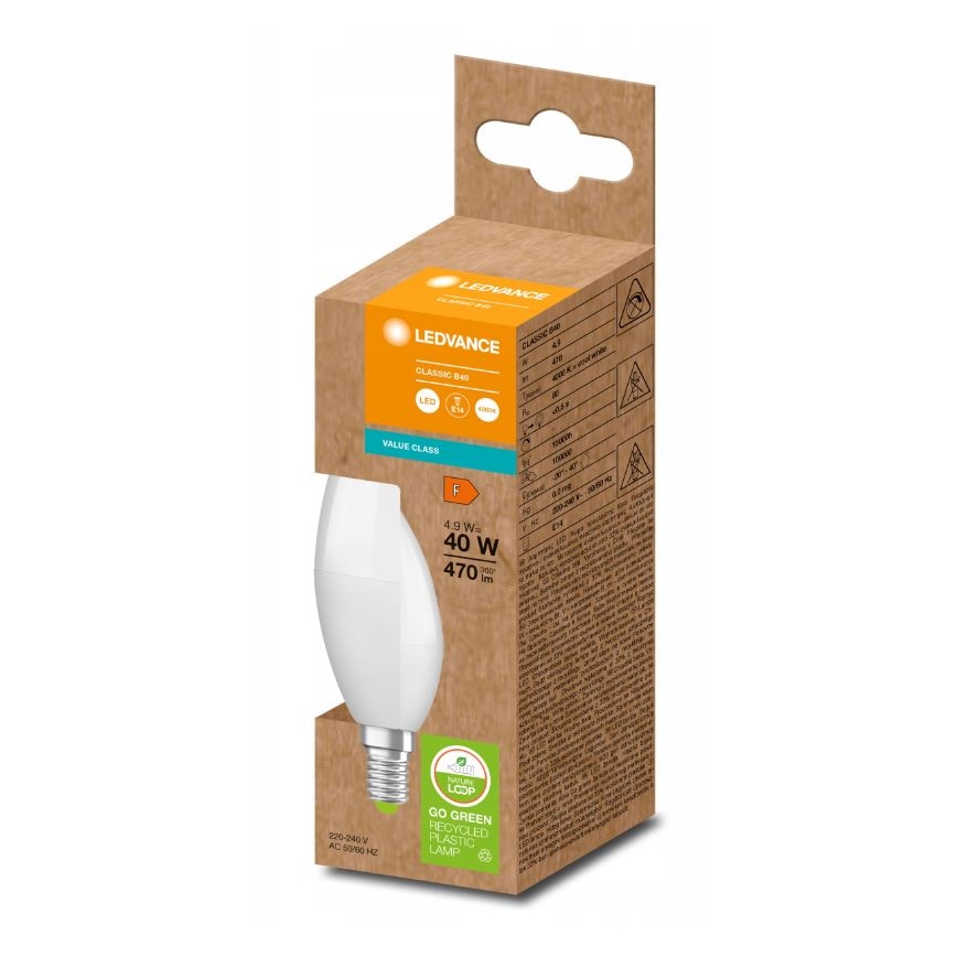 LED Lampadina in plastica riciclata B40 E14/4,9W/230V 4000K - Ledvance