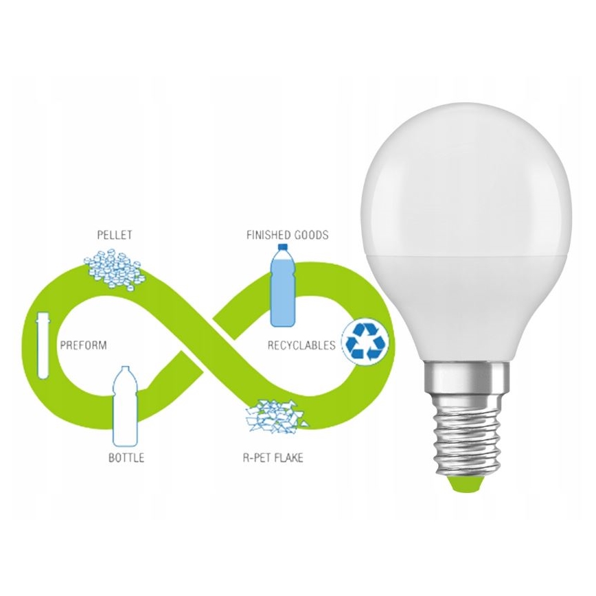 LED Lampadina in plastica riciclata P45 E14/4,9W/230V 4000K - Ledvance