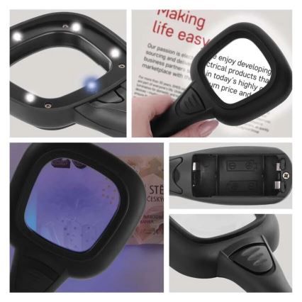 LED Lente d'ingrandimento 2,5xZOOM con retroilluminazione e UV chiaro LED/UV/2xAAA