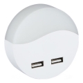 LED Luce notturna con sensore crepuscolare 2xUSB LED/0,45W/230V 3000K