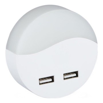 LED Luce notturna con sensore crepuscolare 2xUSB LED/0,45W/230V 3000K