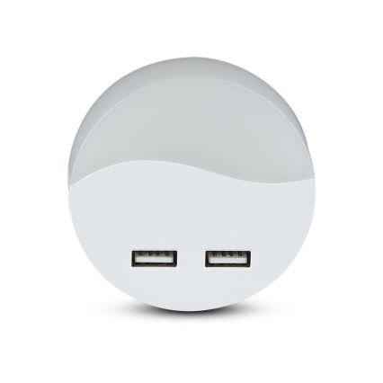 LED Luce notturna con sensore crepuscolare 2xUSB LED/0,45W/230V 3000K