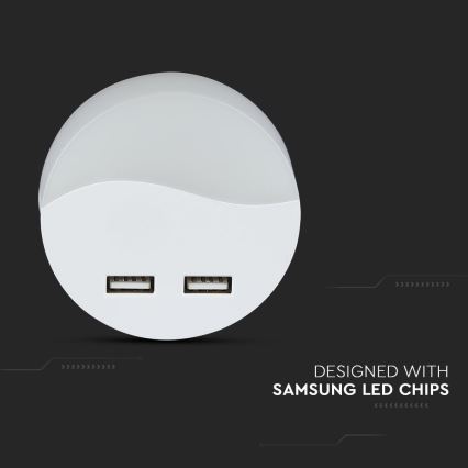 LED Luce notturna con sensore crepuscolare 2xUSB LED/0,45W/230V 3000K
