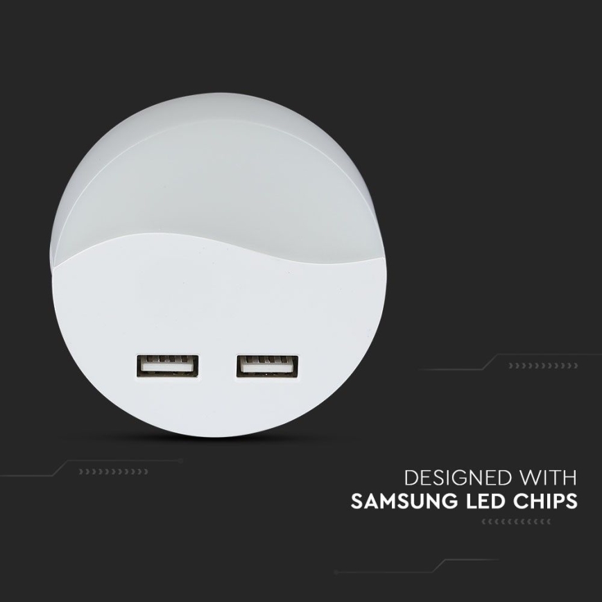 LED Luce notturna con sensore crepuscolare 2xUSB LED/0,45W/230V 3000K
