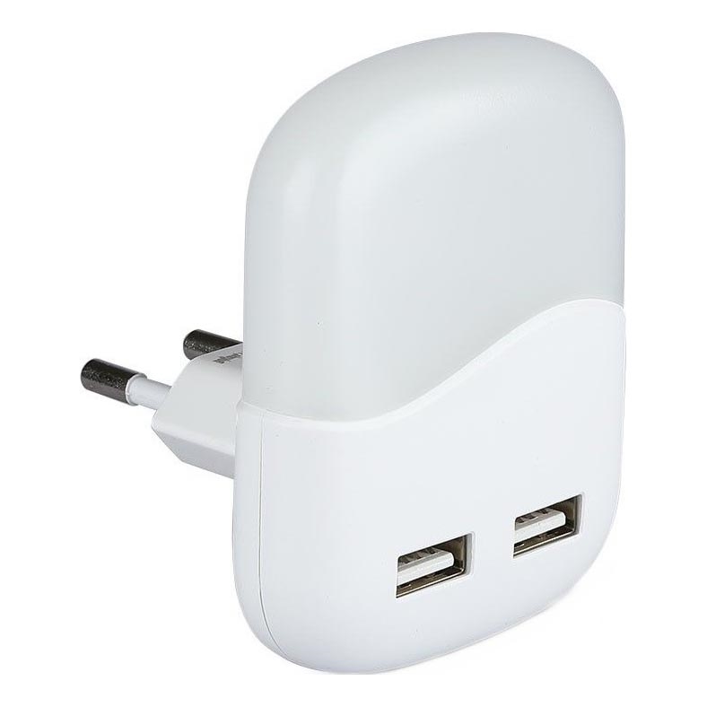 LED Luce notturna con sensore crepuscolare 2xUSB LED/0,45W/230V 4000K