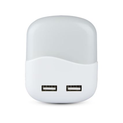 LED Luce notturna con sensore crepuscolare 2xUSB LED/0,45W/230V 4000K