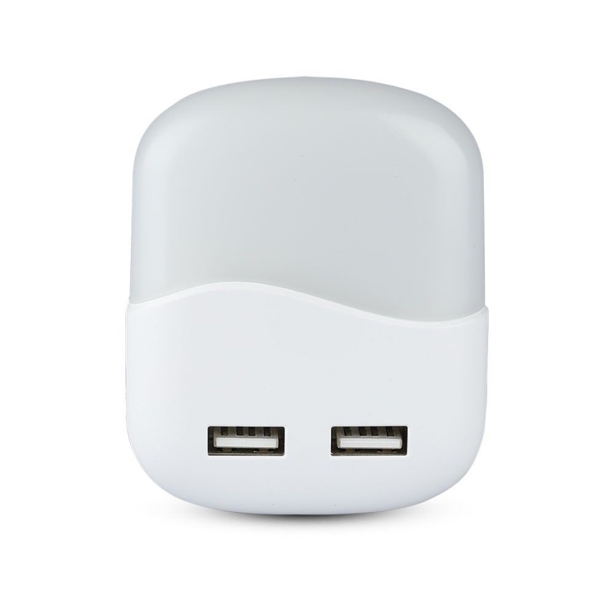 LED Luce notturna con sensore crepuscolare 2xUSB LED/0,45W/230V 4000K