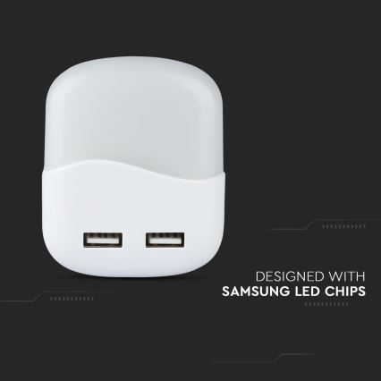 LED Luce notturna con sensore crepuscolare 2xUSB LED/0,45W/230V 4000K