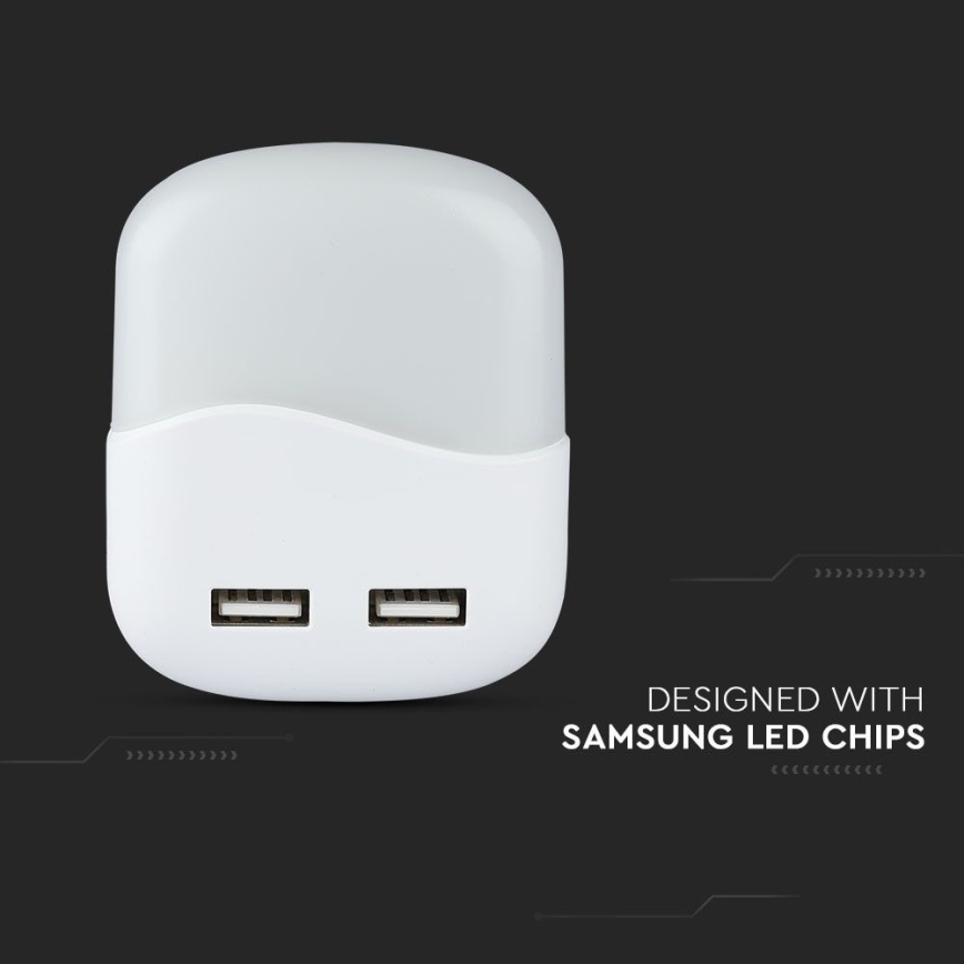 LED Luce notturna con sensore crepuscolare 2xUSB LED/0,45W/230V 4000K