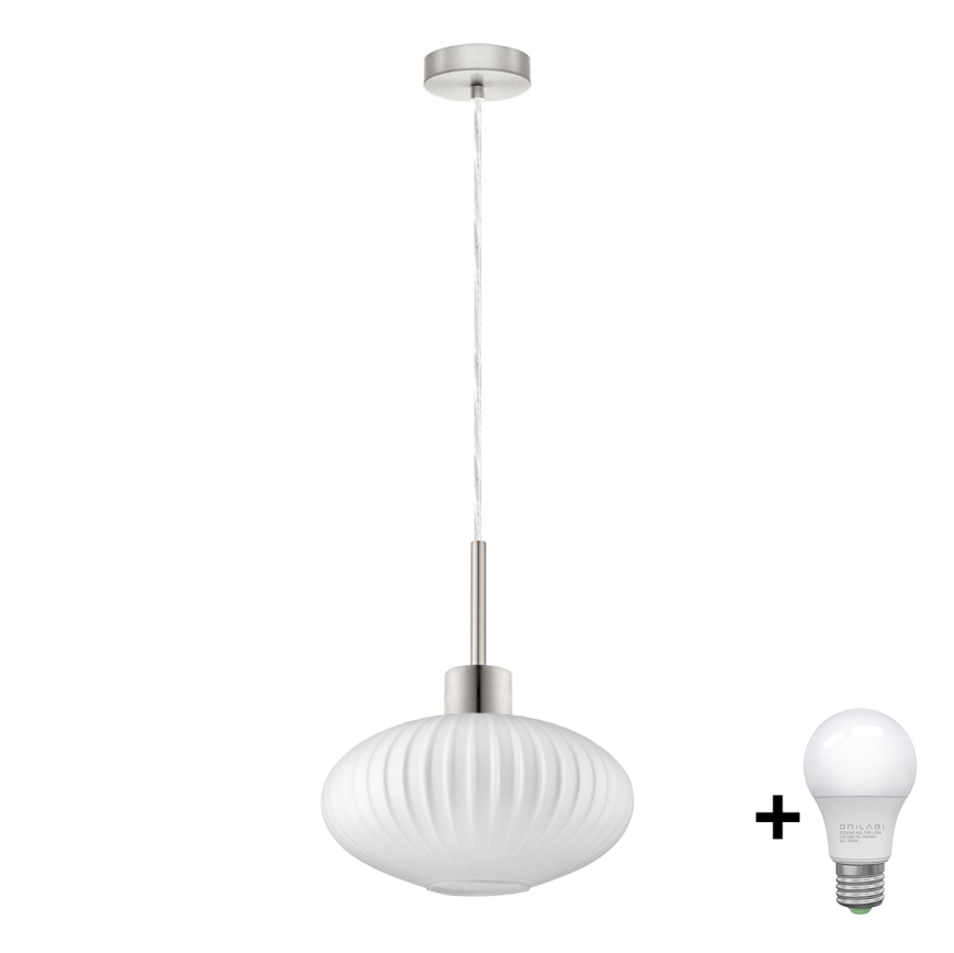 LED Pendente Lampada HARMA 1xE27/60W/230V dia. 30 cm cromo opaco/bianco