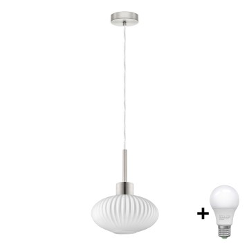 LED Pendente Lampada HARMA 1xE27/60W/230V diametro 25 cm cromo opaco/bianco