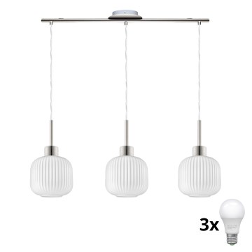 LED Pendente Lampada HARMA 3xE27/60W/230V cromo opaco/bianco