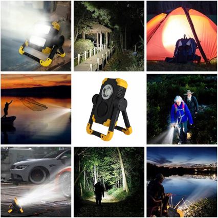 Faro ricaricabile LED con altoparlante e funzione power bank LED/10W/5V 4400 mAh IP44 nero/giallo