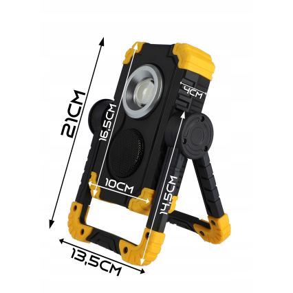 Faro ricaricabile LED con altoparlante e funzione power bank LED/10W/5V 4400 mAh IP44 nero/giallo