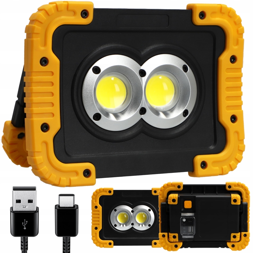 LED Proiettore ricaricabile con funzione power bank LED/20W/5V 4400 mAh IP44 nero/giallo