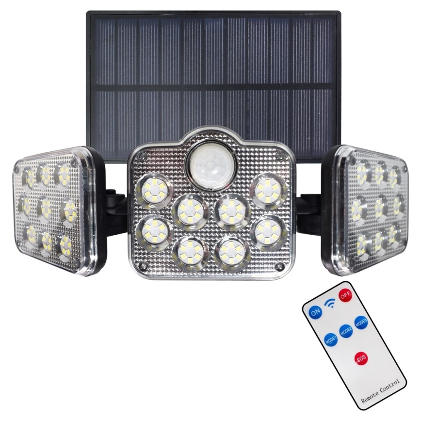 LED Proiettore solare con sensore di movimento e crepuscolare LED/20W/3,7V 1200 mAh IP44 + telecomando