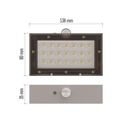 LED Proiettore solare con sensore di movimento LED/3,7V 1200mAh 4000K IP65 bianco
