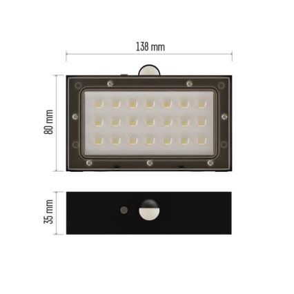 LED Proiettore solare con sensore di movimento LED/3,7V 1200mAh 4000K IP65 nero