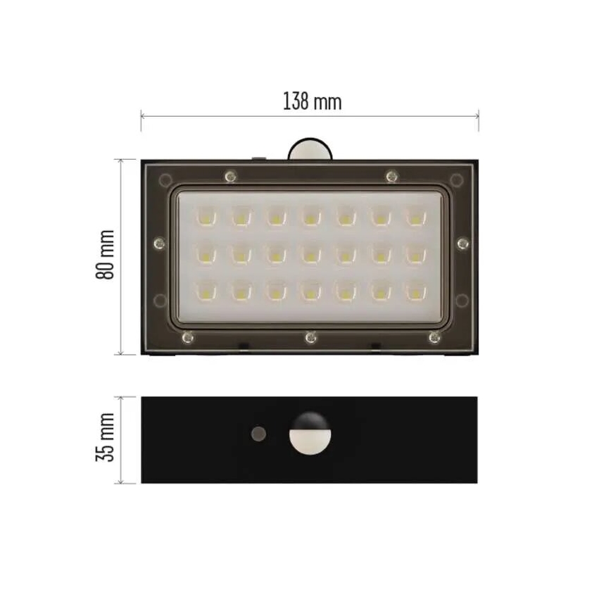 LED Proiettore solare con sensore di movimento LED/3,7V 1200mAh 4000K IP65 nero