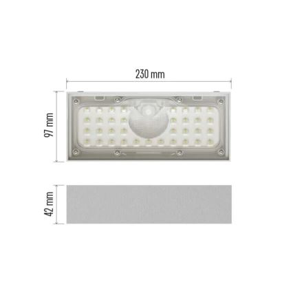 LED Proiettore solare con sensore di movimento LED/3,7V 3000mAh 4000K IP65 bianco