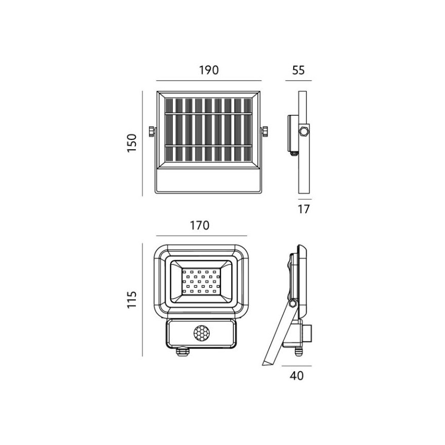 LED Proiettore solare da esterno con sensore LED/10W/3,7V 6500K IP65 2200 mAh
