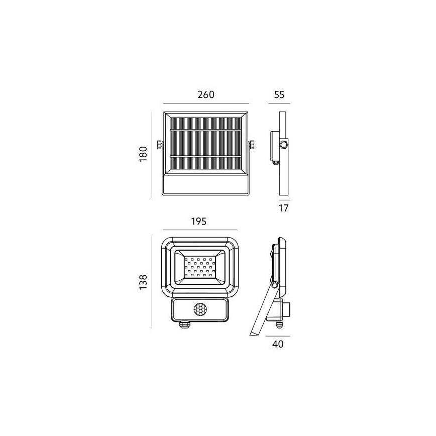LED Proiettore solare da esterno con sensore LED/20W/3,7V 6500K IP65 4400 mAh