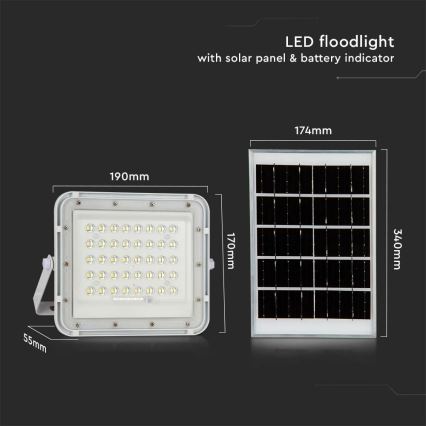 LED da esterno dimmerabile solare per riflettore LED/10W/3,2V IP65 6400K 6000 mAh bianco + telecomando