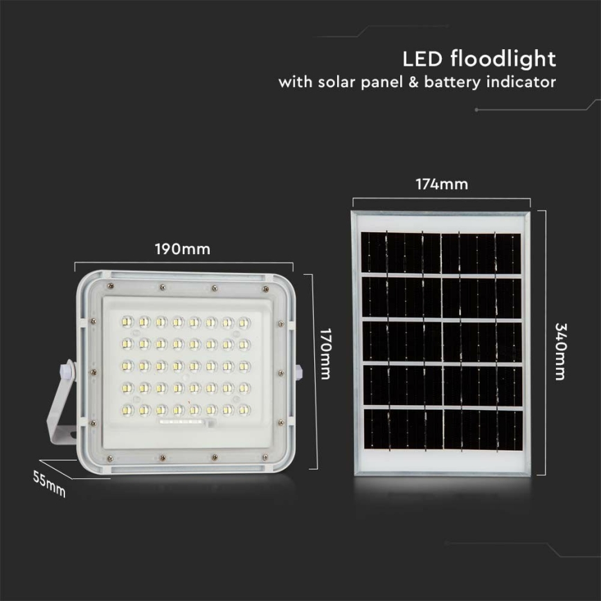 LED da esterno dimmerabile solare per riflettore LED/10W/3,2V IP65 6400K 6000 mAh bianco + telecomando