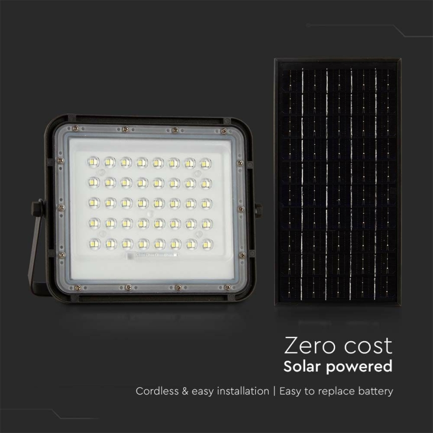 LED Proiettore solare dimmerabile per esterni LED/10W/3,2V IP65 6400K 6000 mAh nero + telecomando