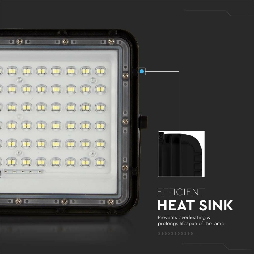 LED da esterno dimmerabile solare per riflettore LED/15W/3,2V IP65 4000K 12000 mAh nero + telecomando