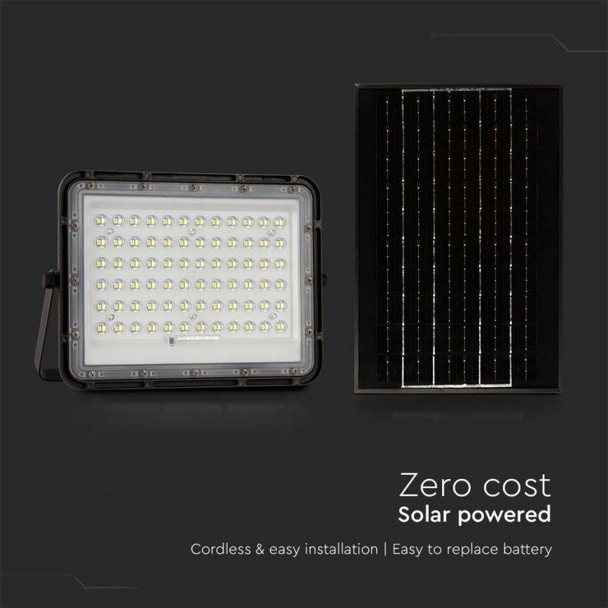 LED da esterno dimmerabile solare per riflettore LED/15W/3,2V IP65 4000K 12000 mAh nero + telecomando