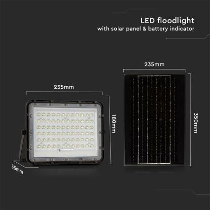LED da esterno dimmerabile solare per riflettore LED/15W/3,2V IP65 4000K 12000 mAh nero + telecomando