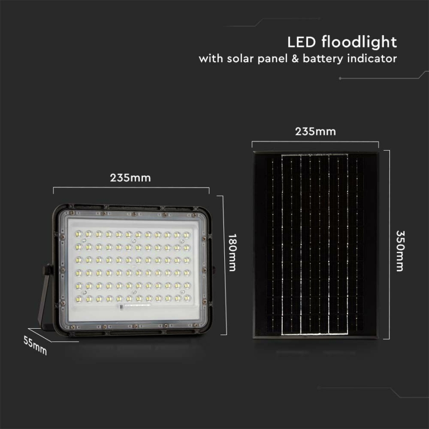 LED da esterno dimmerabile solare per riflettore LED/15W/3,2V IP65 4000K 12000 mAh nero + telecomando