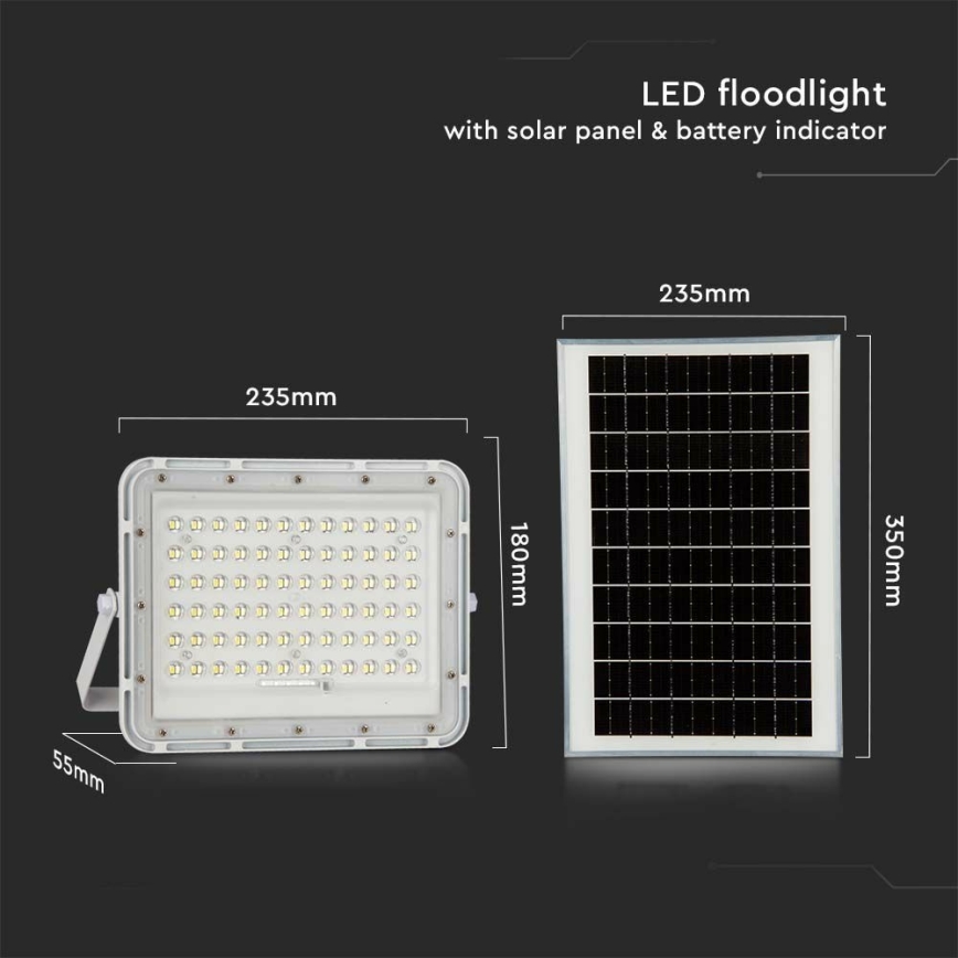 LED Proiettore solare dimmerabile per esterni LED/15W/3,2V IP65 6400K bianco + telecomando