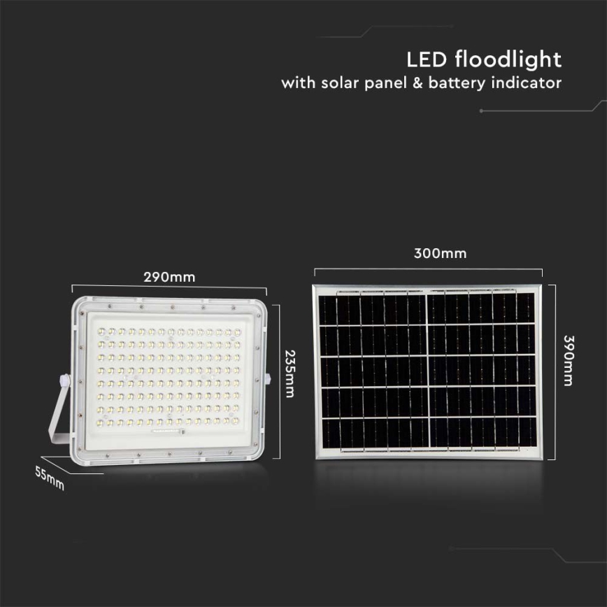 LED Proiettore solare da esterno LED/20W/3,2V 6400K bianco IP65 + telecomando
