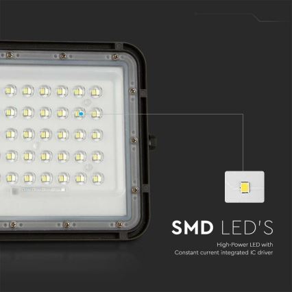 LED Proiettore solare dimmerabile per esterni LED/6W/3,2V IP65 6400K 5000 mAh nero + telecomando