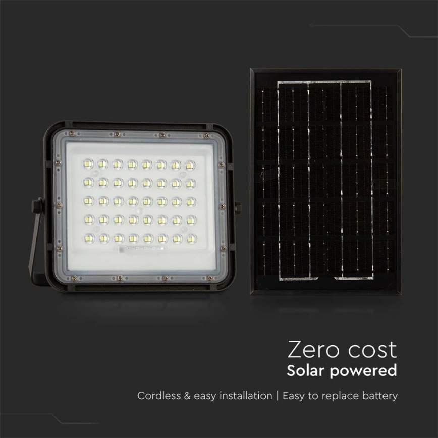 LED Proiettore solare dimmerabile per esterni LED/6W/3,2V IP65 6400K 5000 mAh nero + telecomando