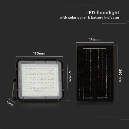 LED Proiettore solare dimmerabile per esterni LED/6W/3,2V IP65 6400K 5000 mAh nero + telecomando