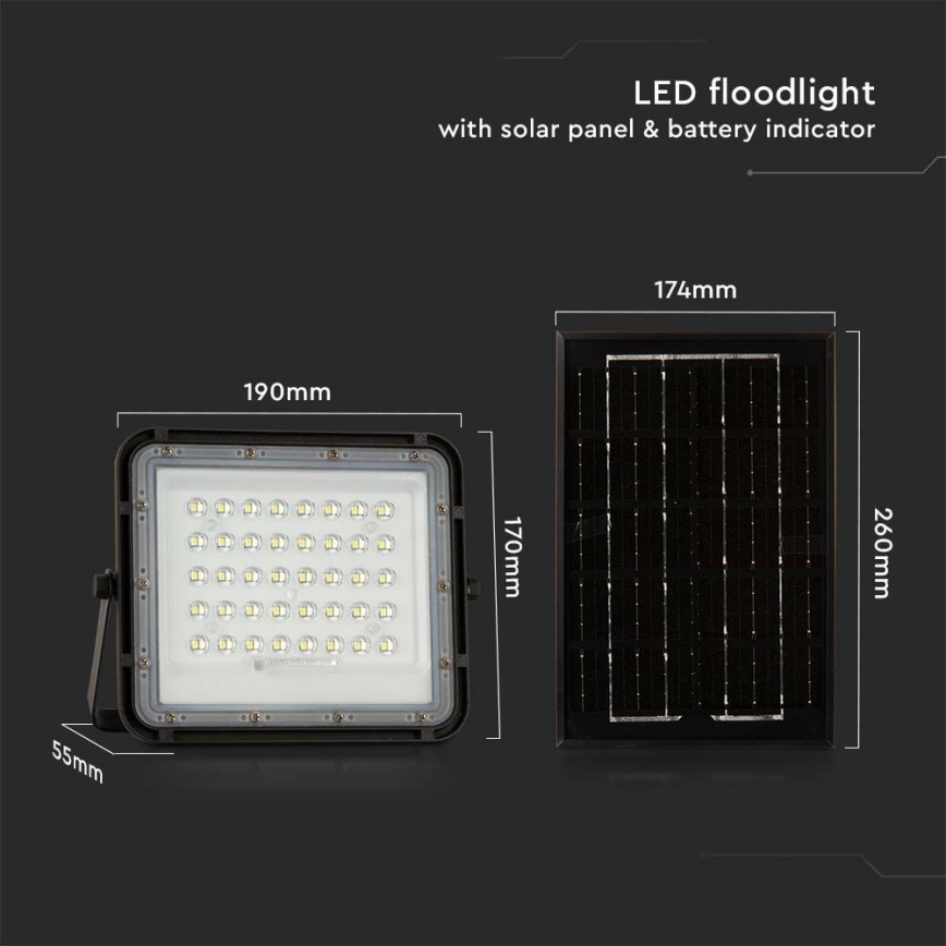 LED Proiettore solare dimmerabile per esterni LED/6W/3,2V IP65 6400K 5000 mAh nero + telecomando