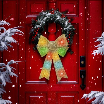 LED RGB decorazione natalizia 11xLED/3xLR44 40x30 cm fiocco dorato