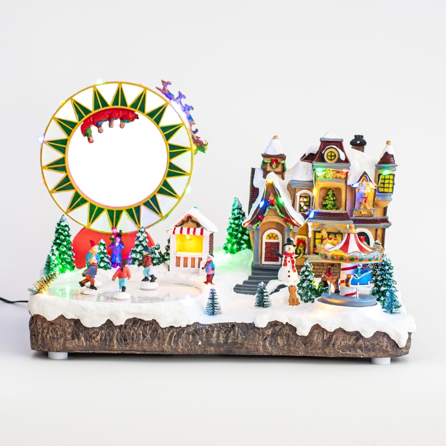 LED RGB Decorazione natalizia animata con musica 30xLED/1,5W/230V snowy village