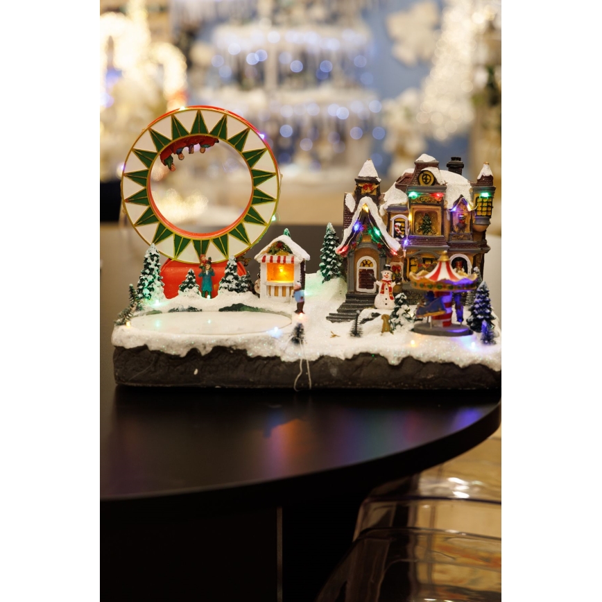 LED RGB Decorazione natalizia animata con musica 30xLED/1,5W/230V snowy village