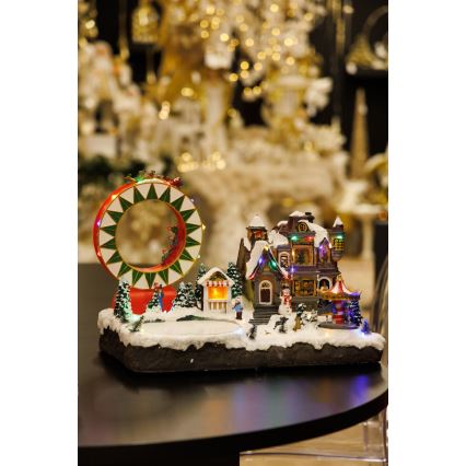 LED RGB Decorazione natalizia animata con musica 30xLED/1,5W/230V snowy village