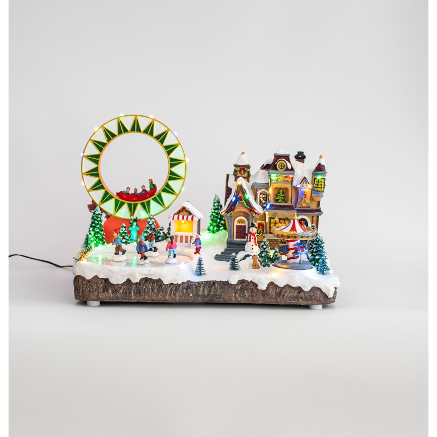 LED RGB Decorazione natalizia animata con musica 30xLED/1,5W/230V snowy village