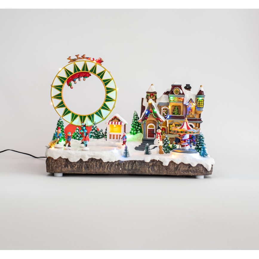 LED RGB Decorazione natalizia animata con musica 30xLED/1,5W/230V snowy village