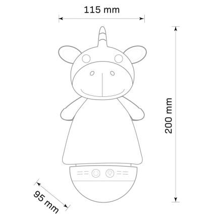 LED RGB Lampada notturna per bambini con un melody 3xAAA/5V unicorno