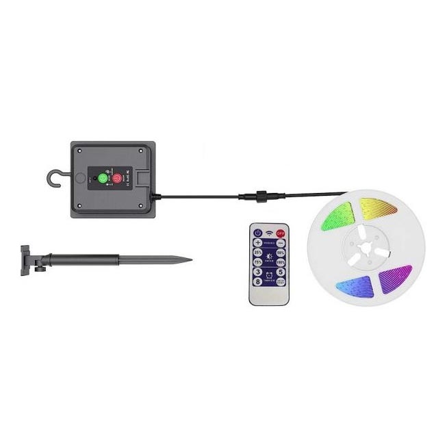 LED RGB Striscia solare dimmerabile LED/1,2W/3,7V IP67 5m + telecomando