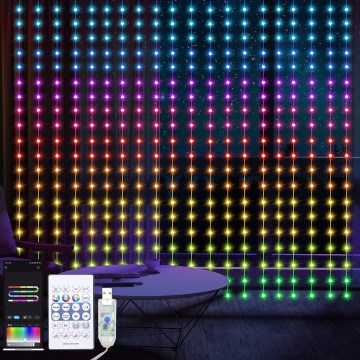 LED RGB tenda luminosa di Natale dimmerabile WIZARD 400xLED/USB 2x2m + telecomando