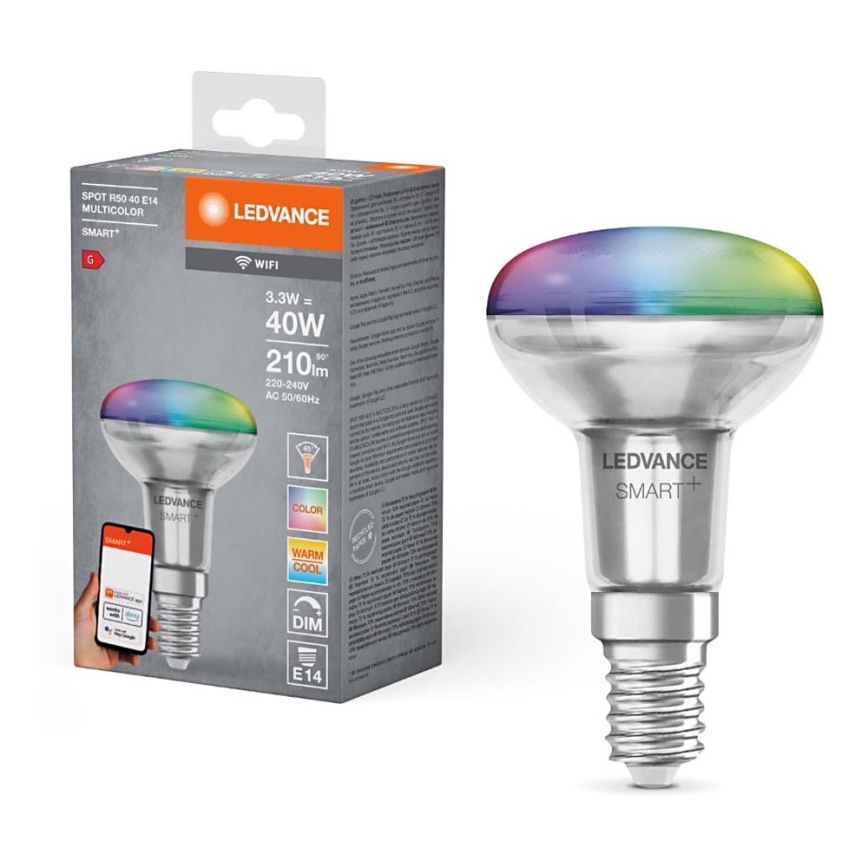 LED RGBW Dimmerabile per riflettore lampadina SMART+ R50 E14/3,3W/230V 2700-6500K Wi-Fi - Ledvance