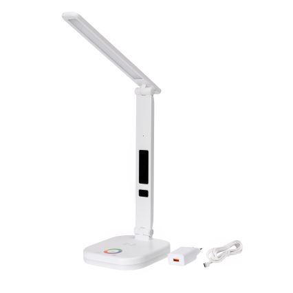 LED RGBW Lampada da tavolo touch dimmerabile con ricarica wireless, display e Porta USB MAGNUS LED/6W/5V 3000-6500K bianco